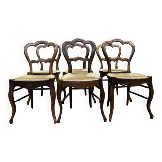 Set of 6 straw-seated chairs from the Louis Philippe period.