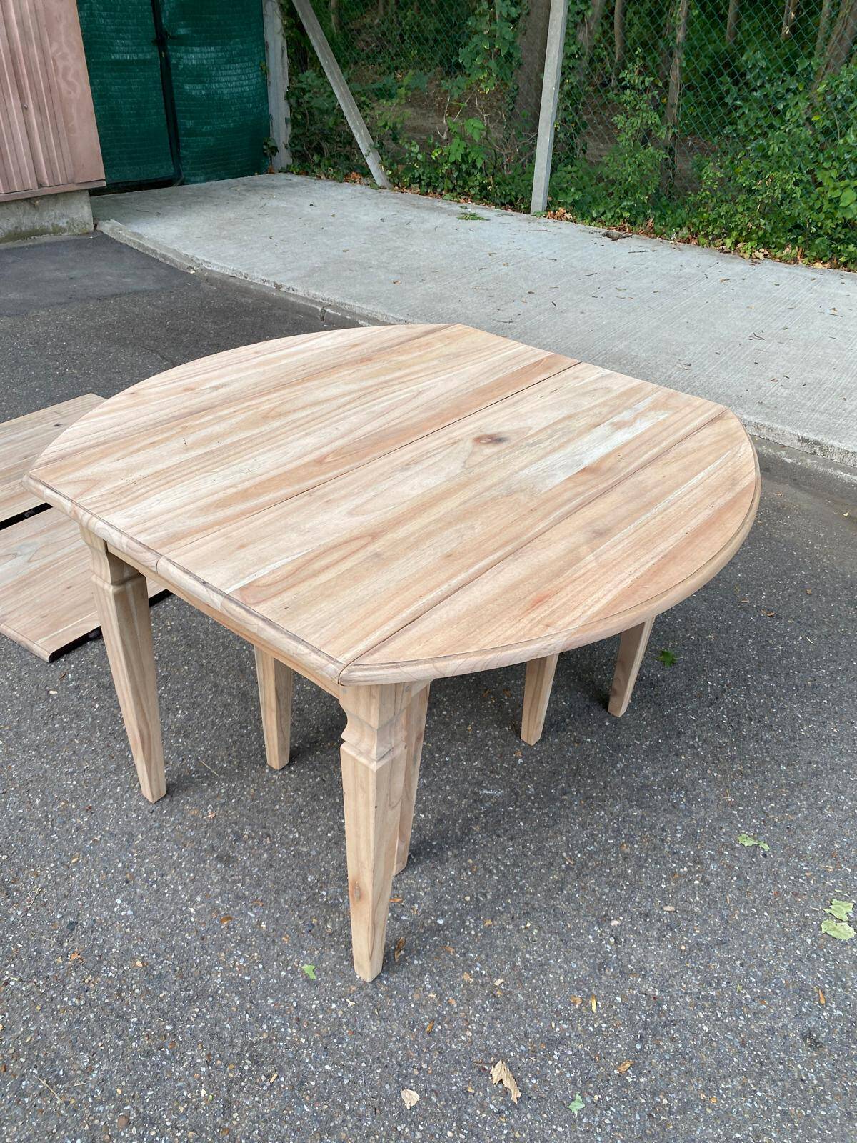 Renovated square extendable dining table in raw solid cherry wood, Louis XVI style.