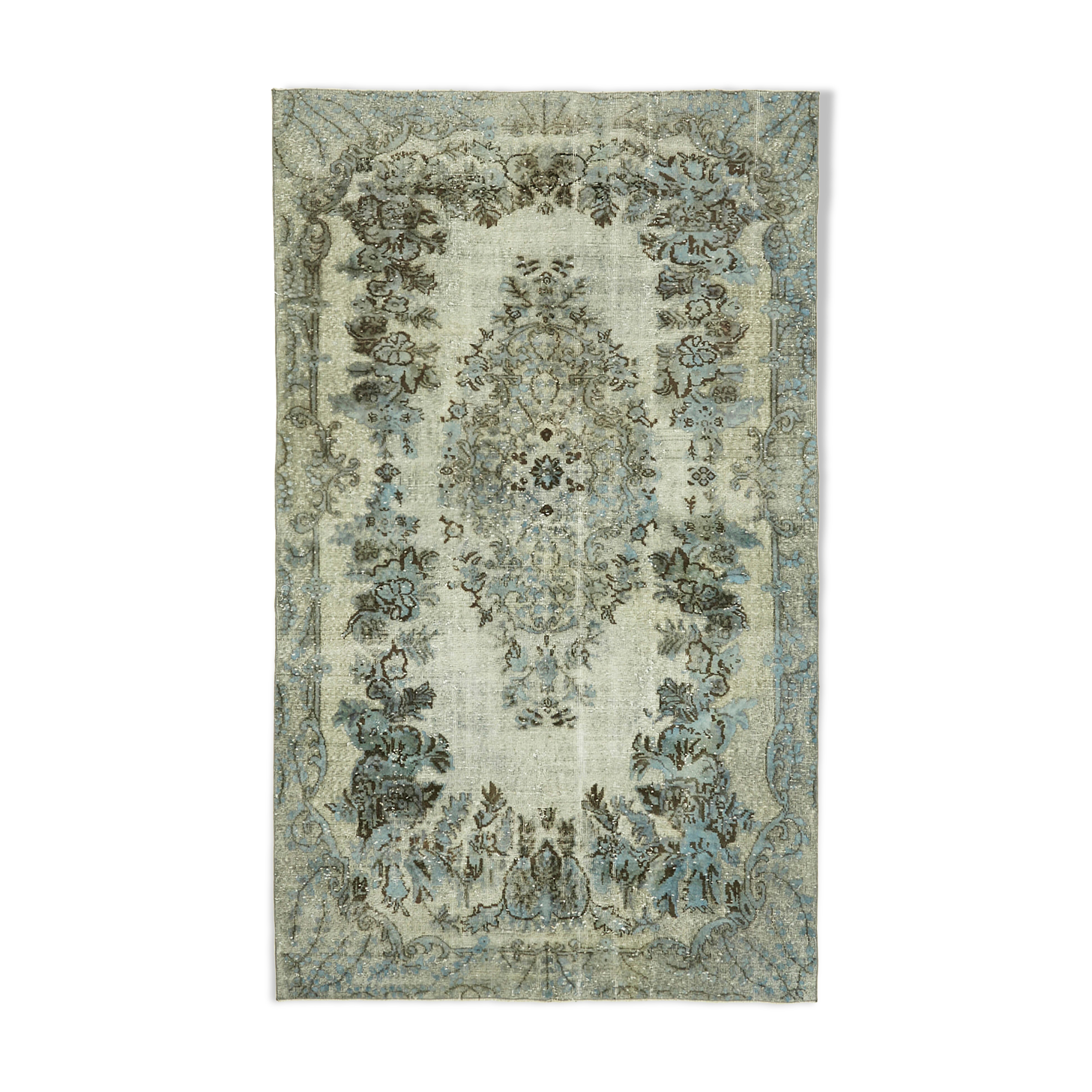 Hand-knotted vintage turkish 1980s 176 cm x 284 cm blue rug