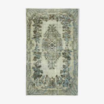 Hand-knotted vintage turkish 1980s 176 cm x 284 cm blue rug