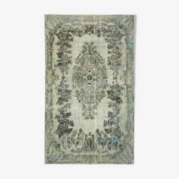 Tapis turc vintage noué à la main des années 1980 176 cm x 284 cm tapis bleu