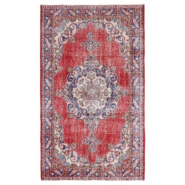 Vintage Turkish Oushak Handmade Wool Cotton Red Area Rug 124x209
