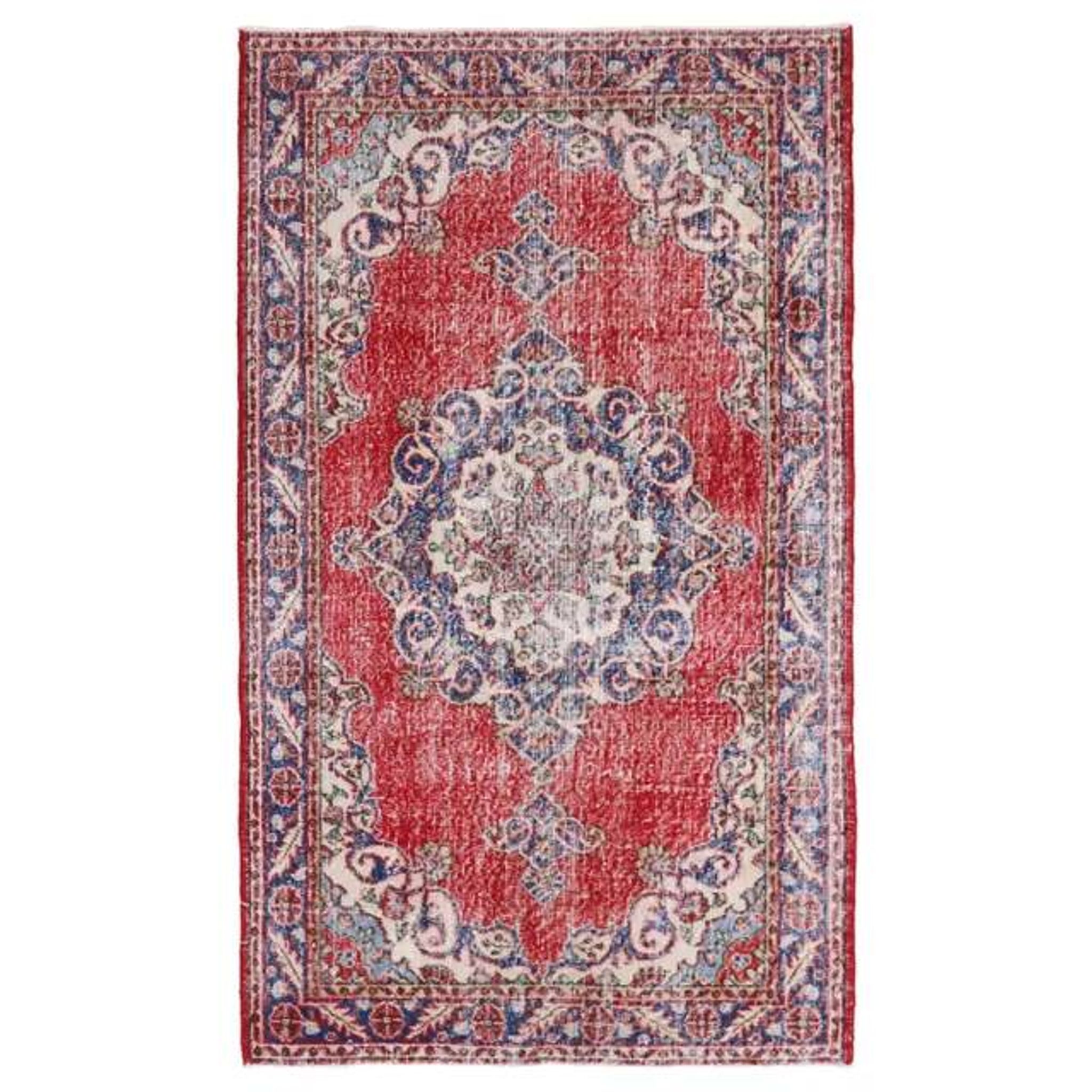 Vintage Turkish Oushak Handmade Wool Cotton Red Area Rug 124x209