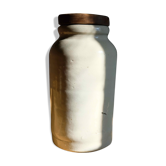 Pot  en grès ancien avec  couvercle en bois d'origine