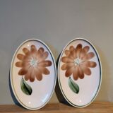 Set of 2 vintage oval plate ravioli with flower motif Moulin des Loups France