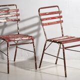 Anciennes chaises de terrasse rouges et blanches (vers 1920). Ensemble de 4 pièces