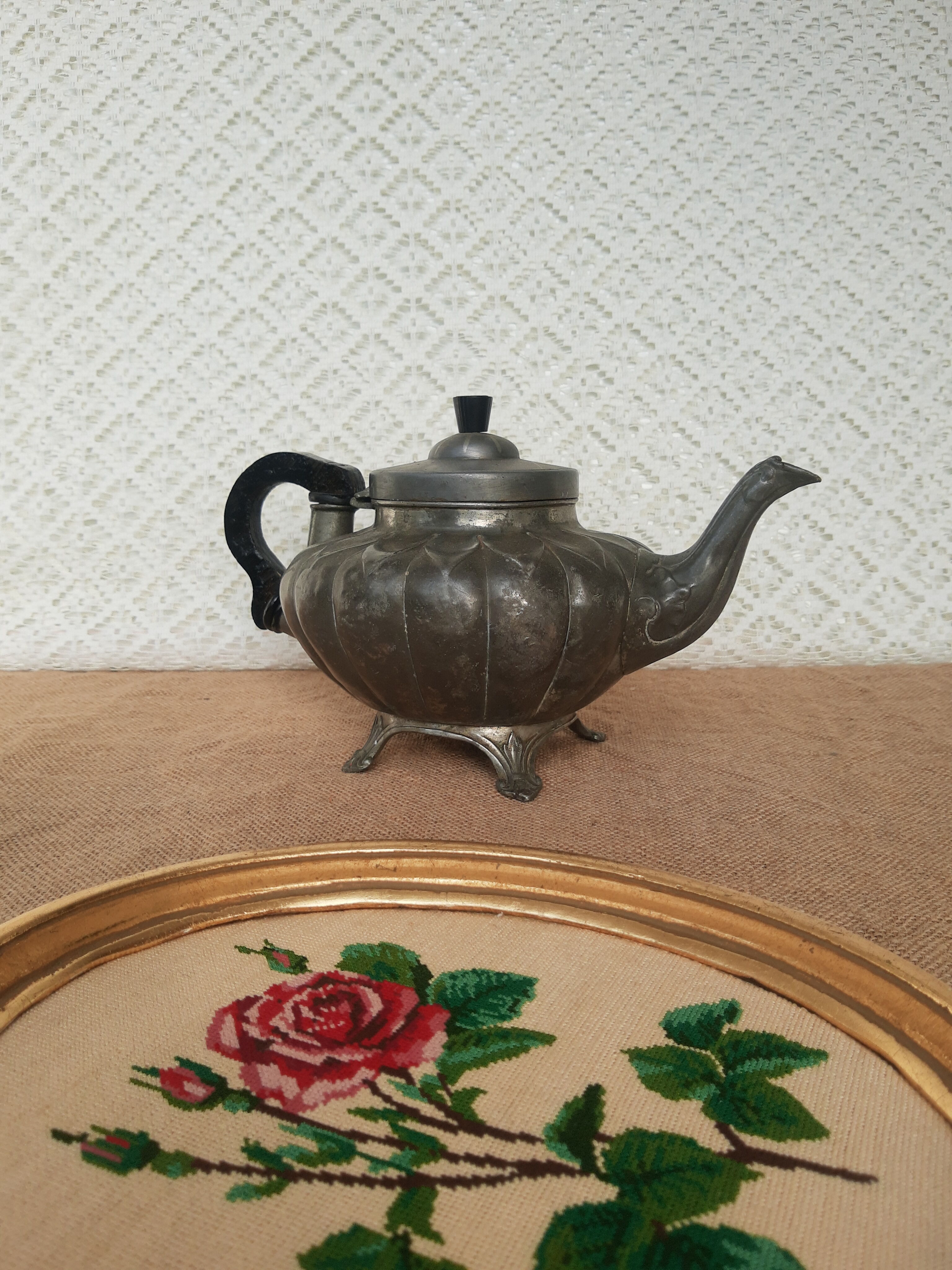 Antique Sheffield Broadhead Stamped Pewter Teapot Vintage