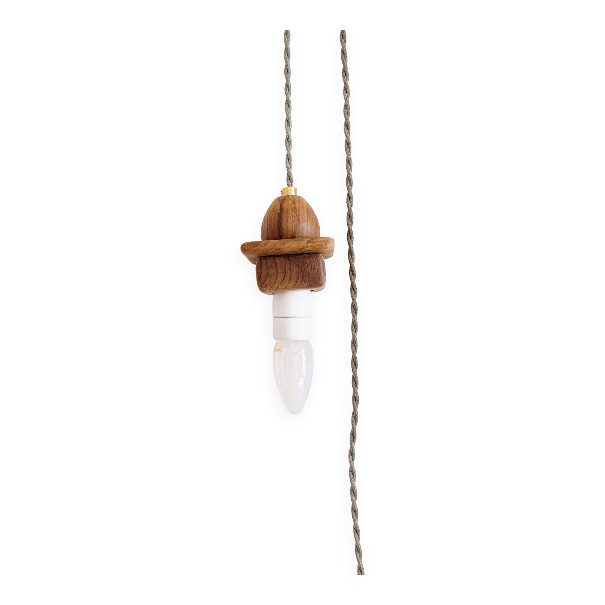 Wooden portable lamp with green cable