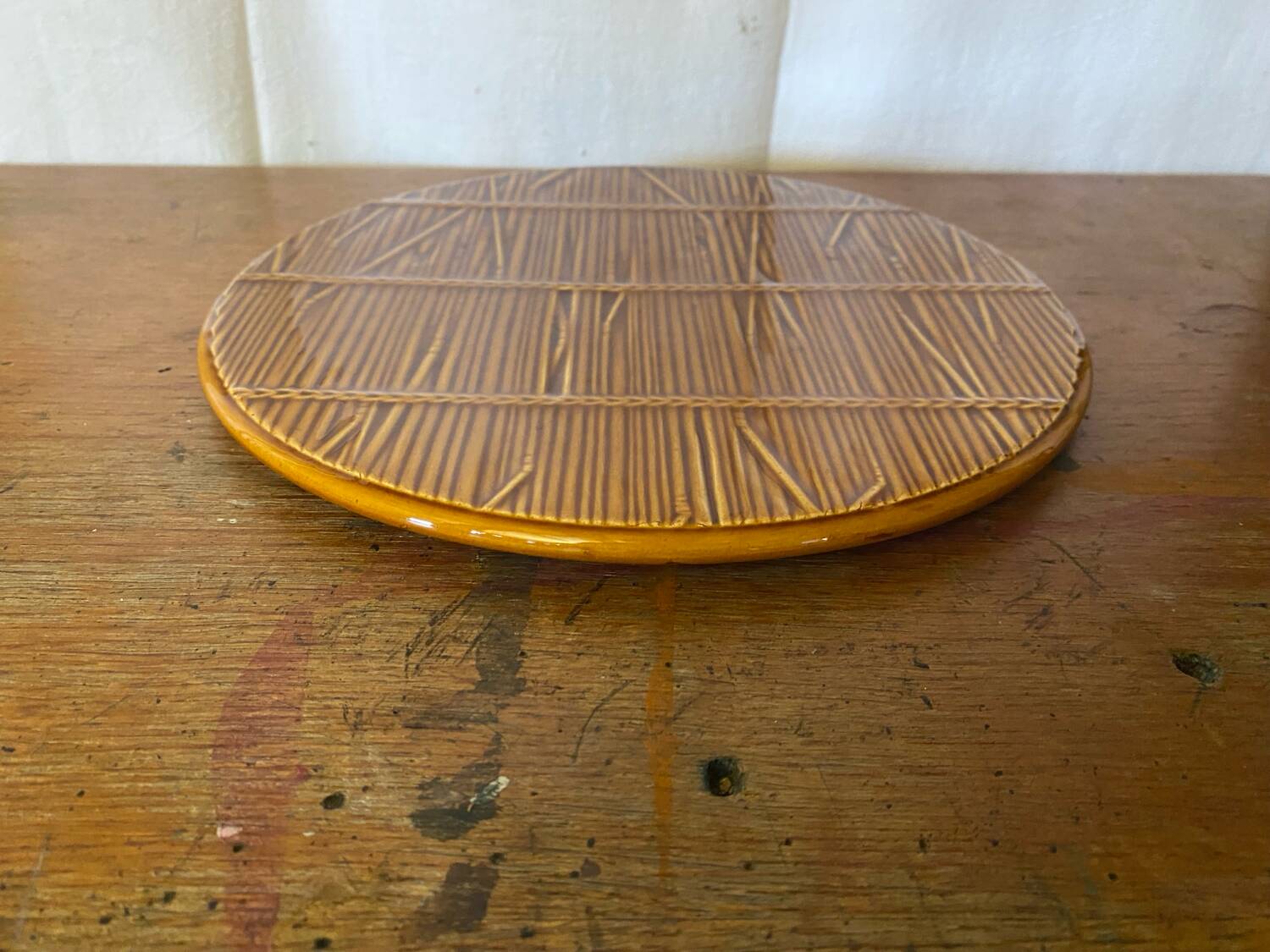 Antique Trivet GIEN Creation VAL D’OR Ceramic Straw Decor Fran