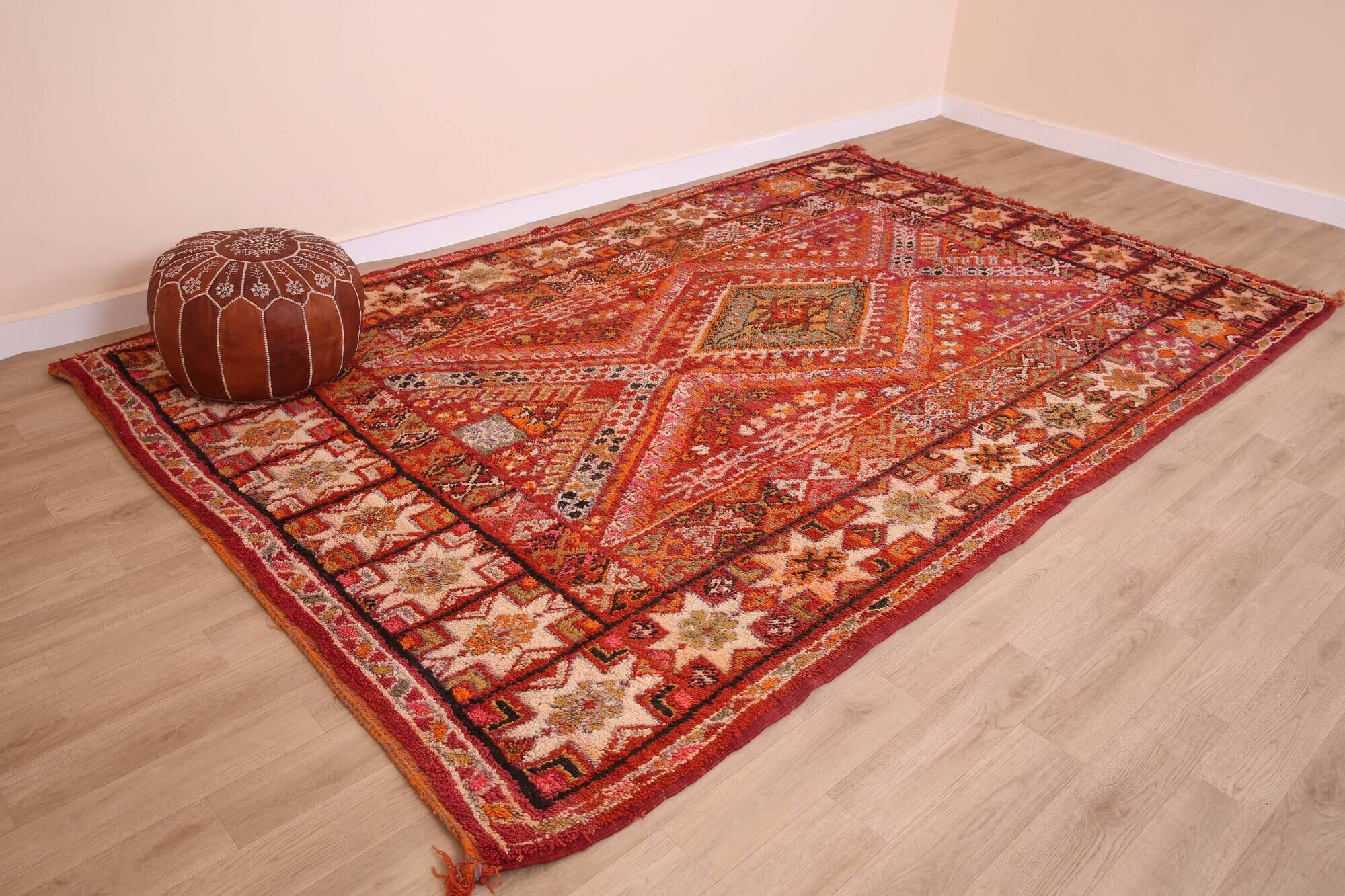 Vintage Moroccan Wool Rug 214 x 325 cm, Berber Handmade Rug Unique