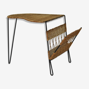 Wicker side table with magasine rack 1960