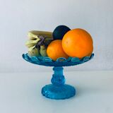 Coupe sur pied en verre bleu