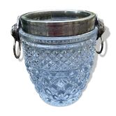 Seau à glace Val Saint-Lambert en cristal et métal argenté avec poinçon, années 50