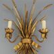 Gilt metal wheat sheaf two-light wall sconce