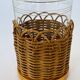 Set of 4 Vintage Set Schott Mainz Clear Glasses With Wicker Cup Holder