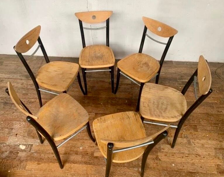Series of 6 vintage curved wood bistro chairs