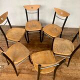 Series of 6 vintage curved wood bistro chairs