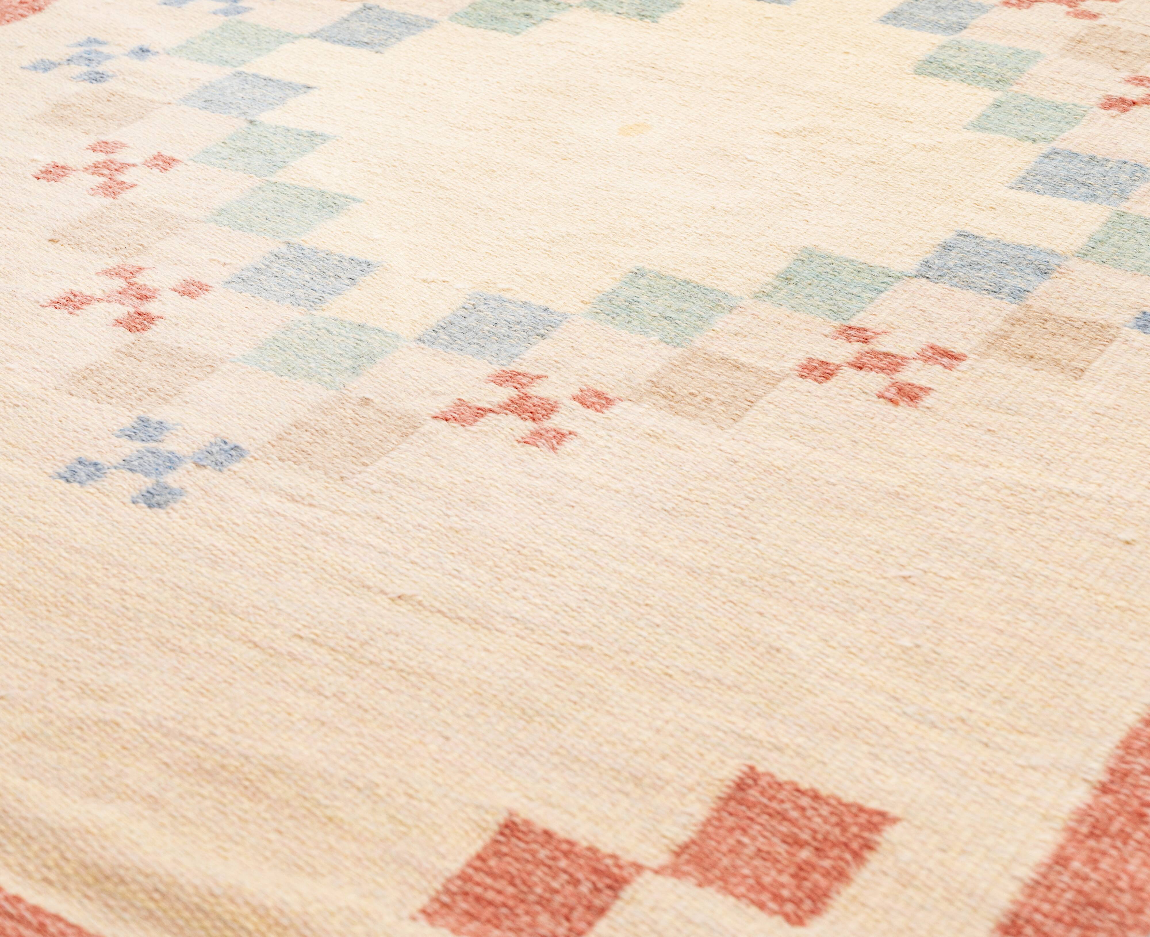 Scandinavian Mid-Century Flat Weave Rug by Anne-Marie Boberg. 202 (218 incl. the fringes) x 129 cm