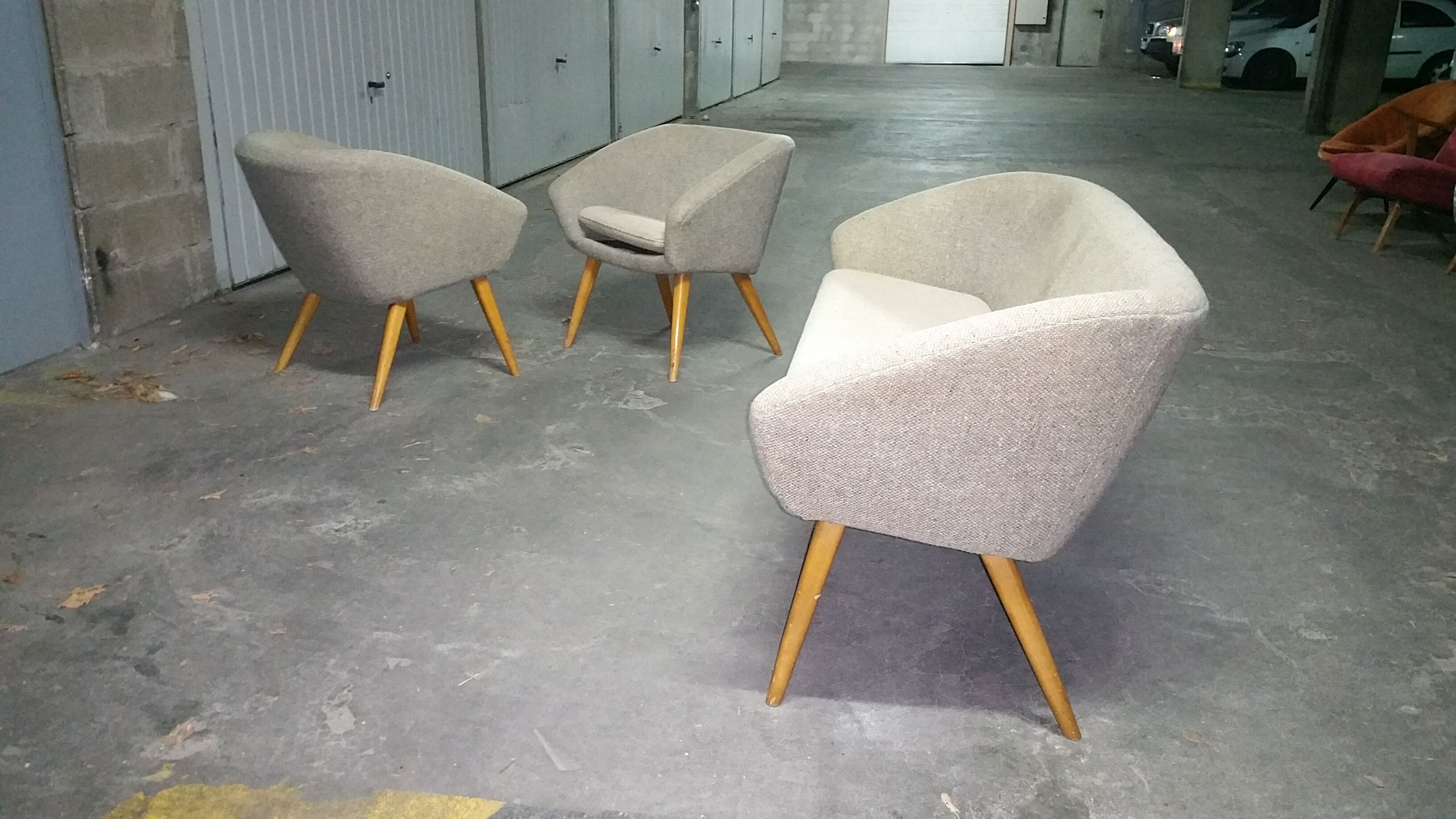 Sofa 3 Chair Danish cocktail of the 50s/60s gray / white
