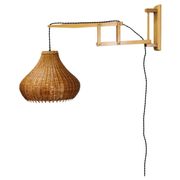 Mid-century adjustable wooden wall lamp with rattan shade, Lipta, 1970s