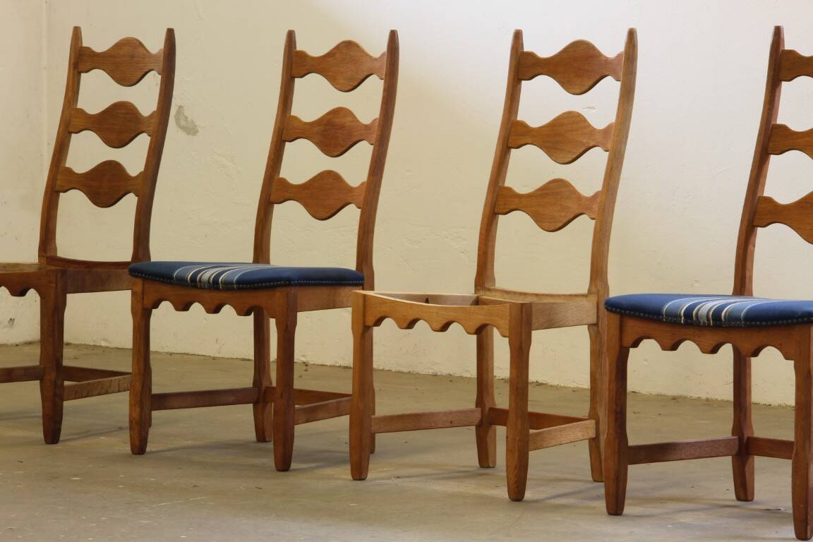 Vintage 1960s Danish Brutalist Oak High Back Chairs style of Henning Kjærnulf