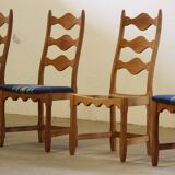 Vintage 1960s Danish Brutalist Oak High Back Chairs style of Henning Kjærnulf
