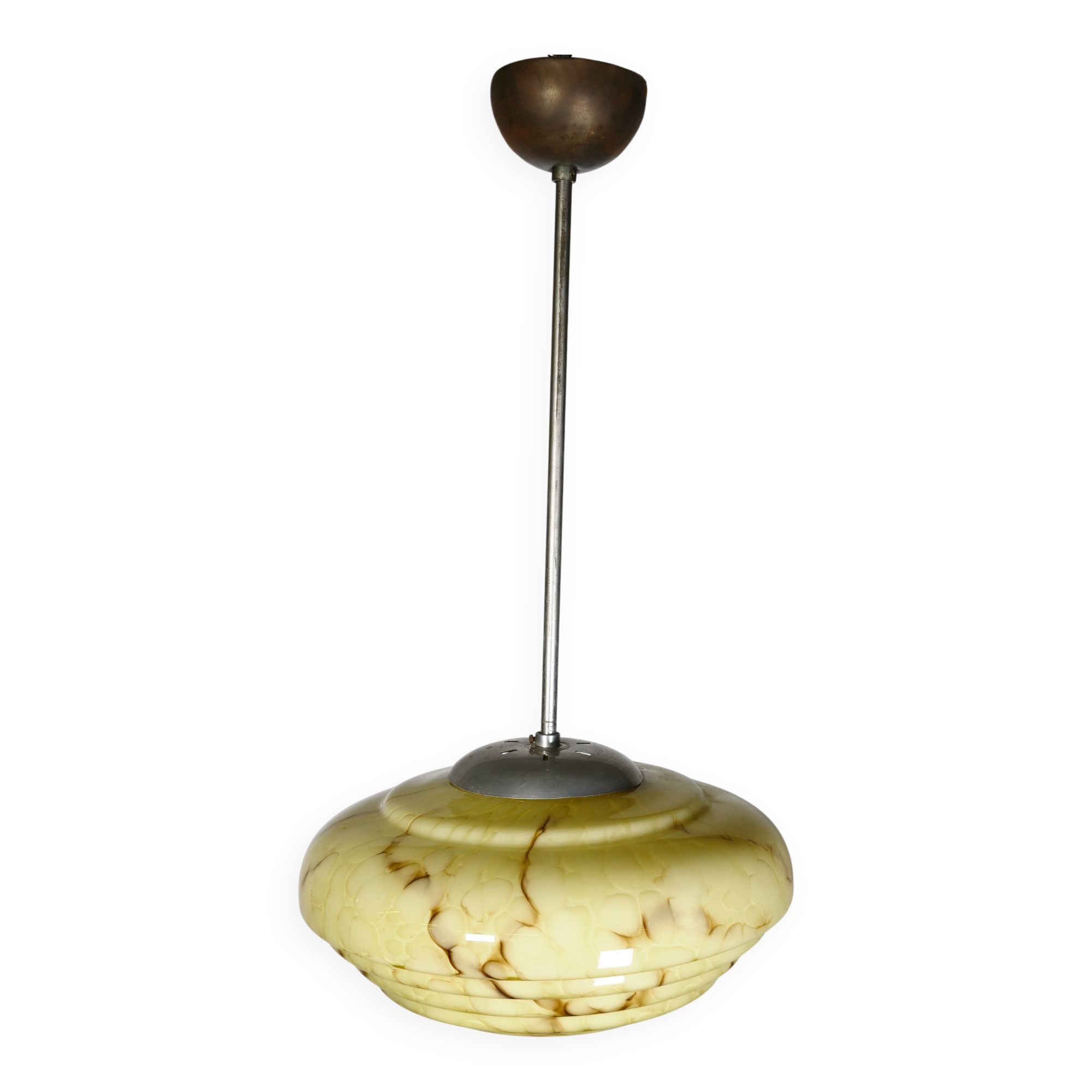 Art Deco Opaline Glass Ceiling Lamp, 1920s–1930s