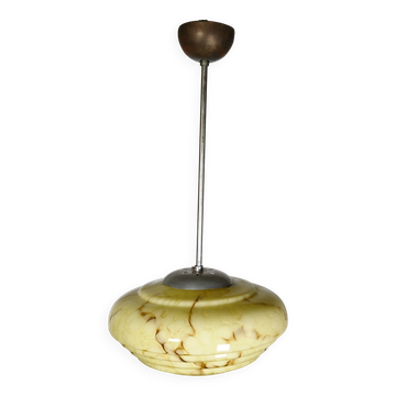 Art Deco Opaline Glass Ceiling Lamp, 1920s–1930s