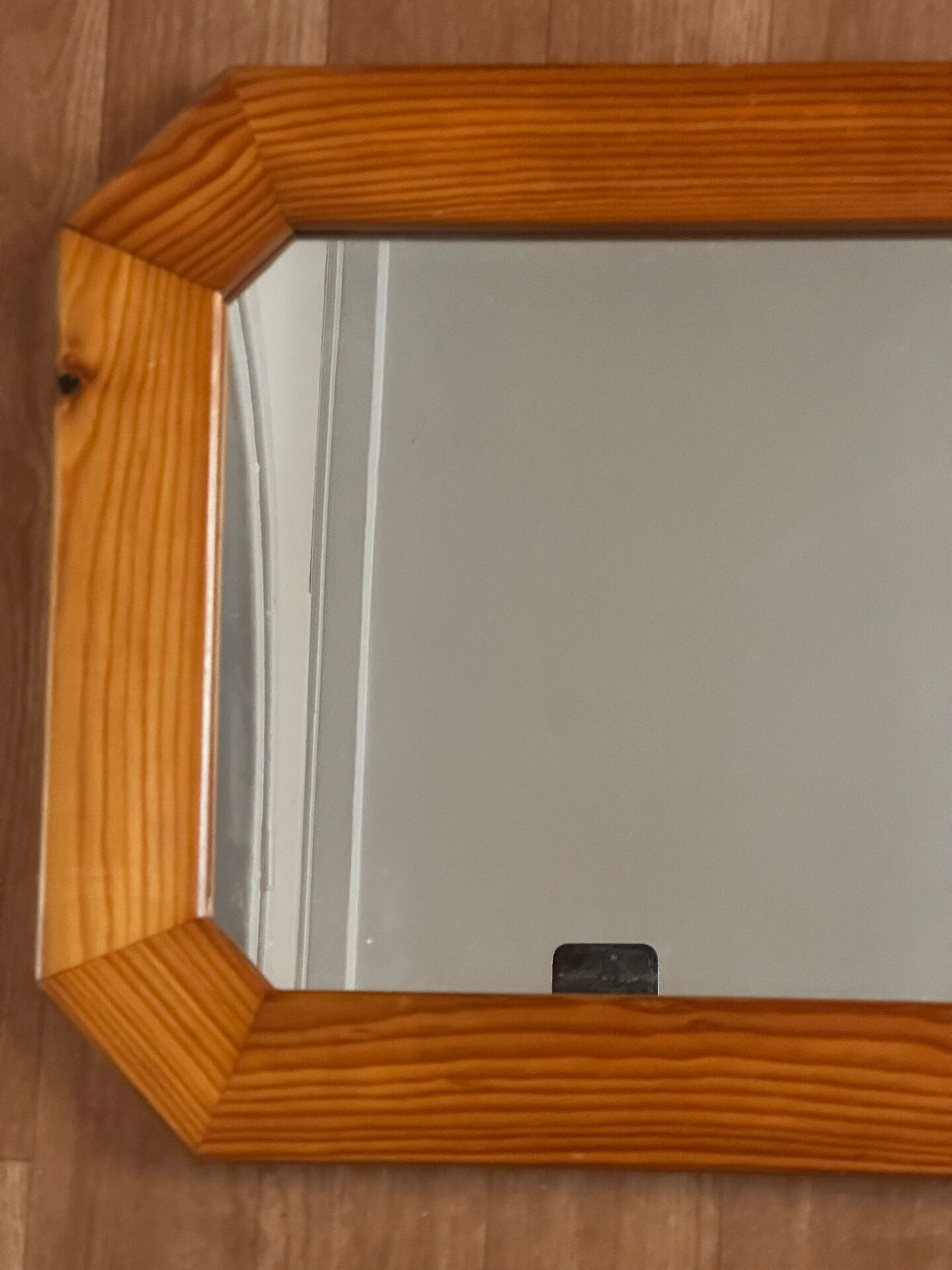 Large octagonal wall mirror in pine, 1970s – 103 × 40 cm