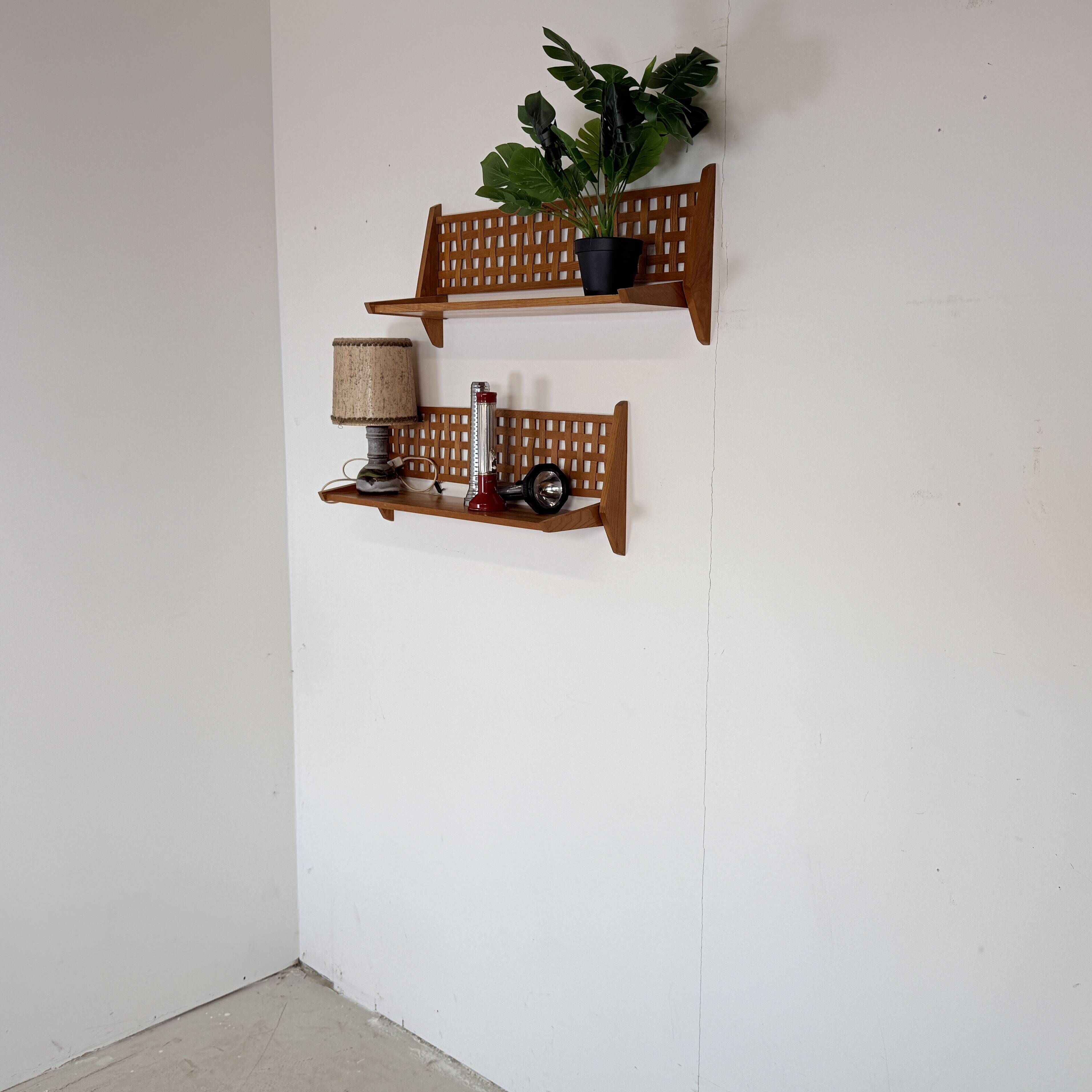 Set of 2 Mid-Century Wall Shelves with Woven Back Panel – ÚLUV