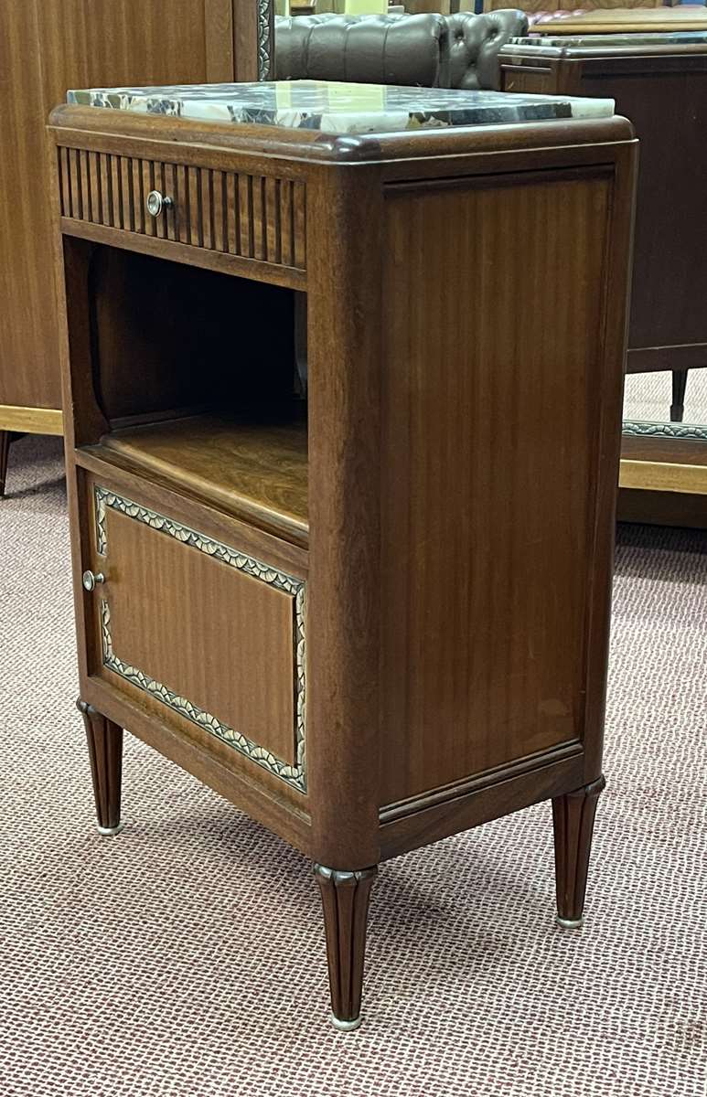 Art deco bedside table in mahogany and marble top