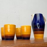 Mid-century hand-painted German décor, ceramic jug 507 with cups from Stützel & Sachs Aalen Keramik, 1960s, set of 5.