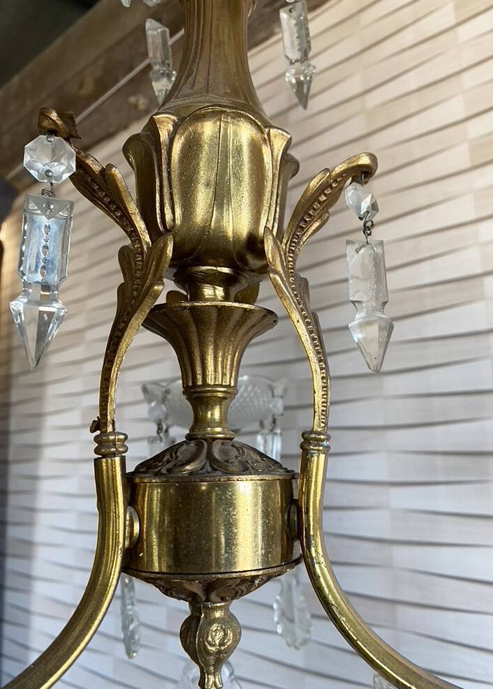 Vintage metal and crystal pendant chandelier, early 20th century.