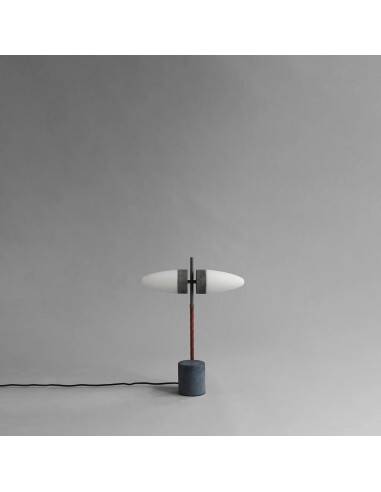 Table lamp in oxidized metal and opaline glass, contemporary work.