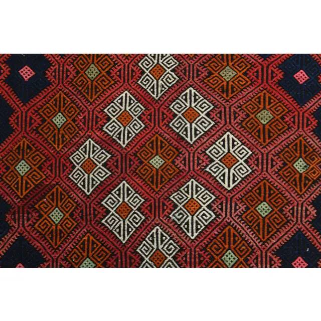 1970s Vintage Turkish Oushak Handmade Wool Cotton Red Kilim Rug 195x263