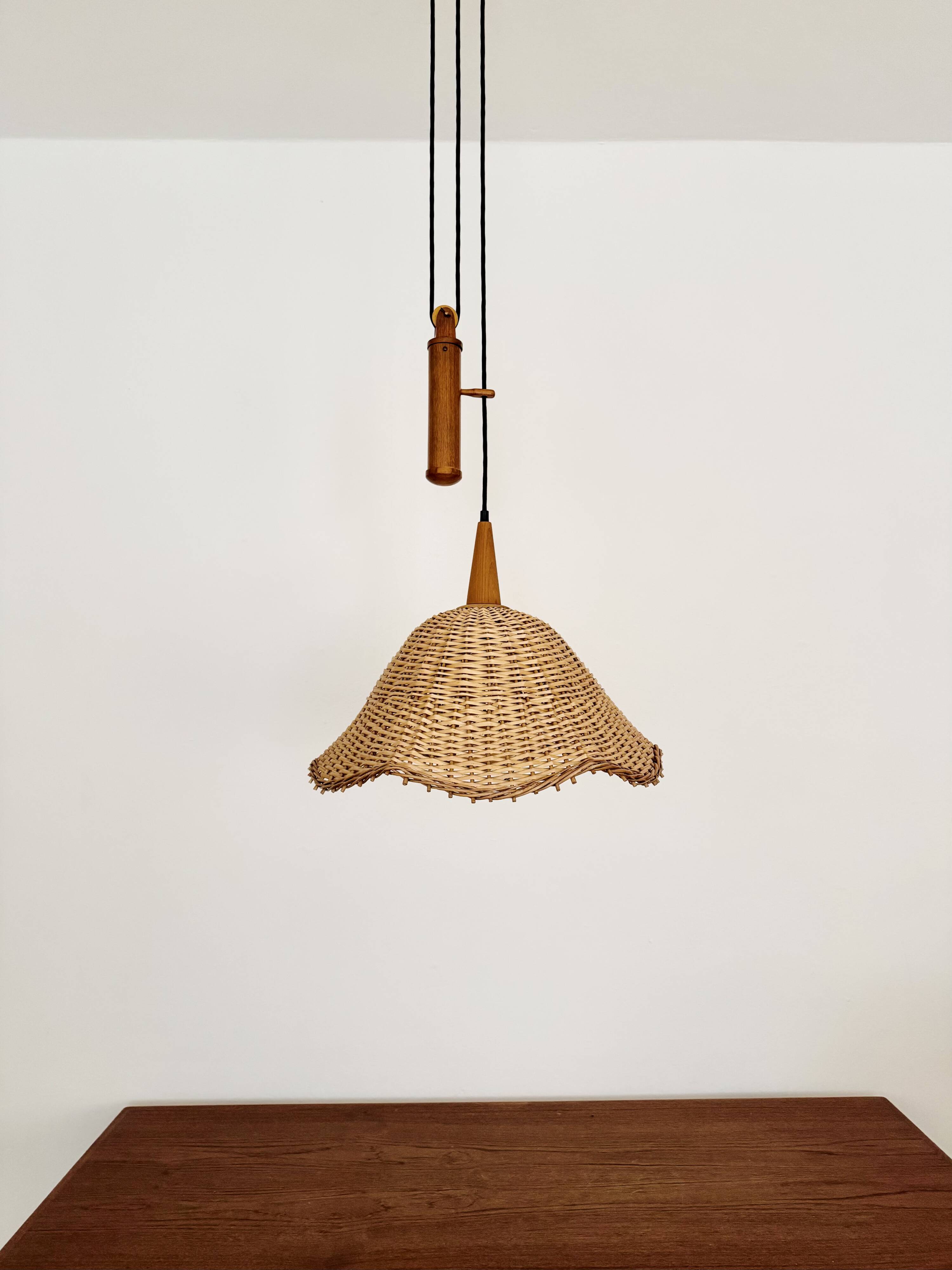 Adjustable Wicker and Teak Pendant Lamp