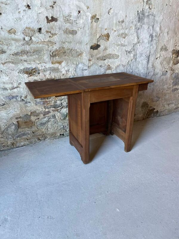 Petite table ancienne en noyer avec rallonge – bureau / desserte