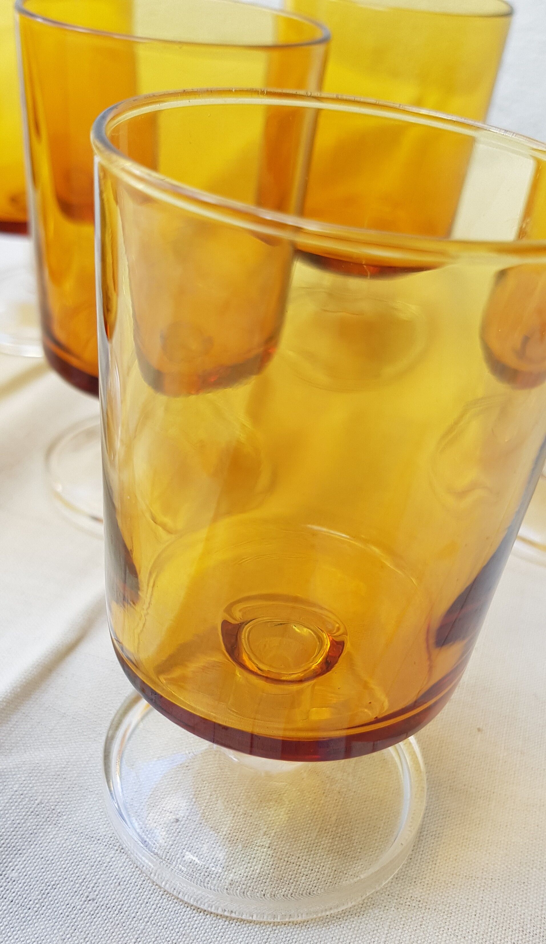 7 70's amber-footed glasses