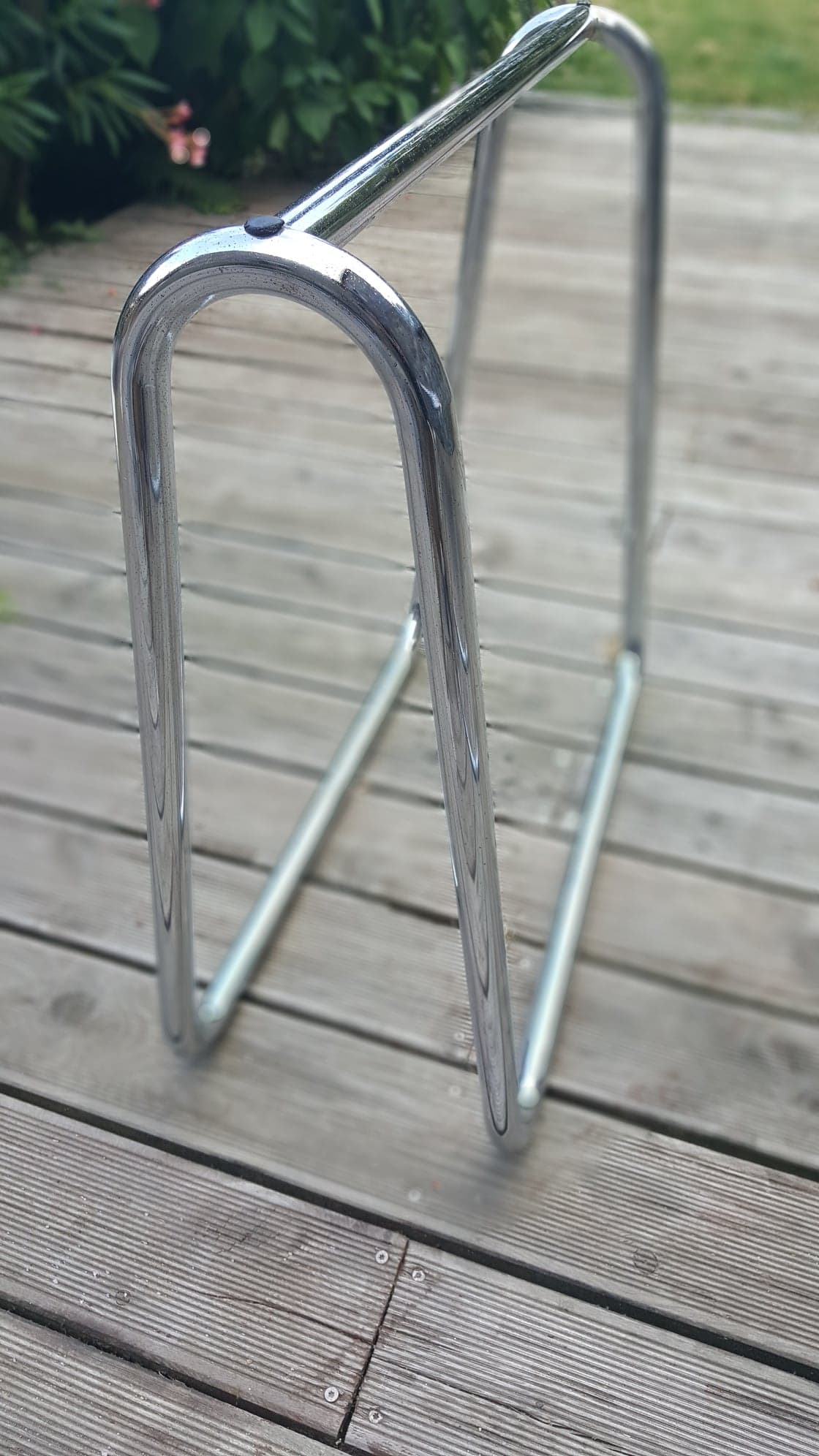 Bauhaus office smoky glass tray and chrome steel trestles