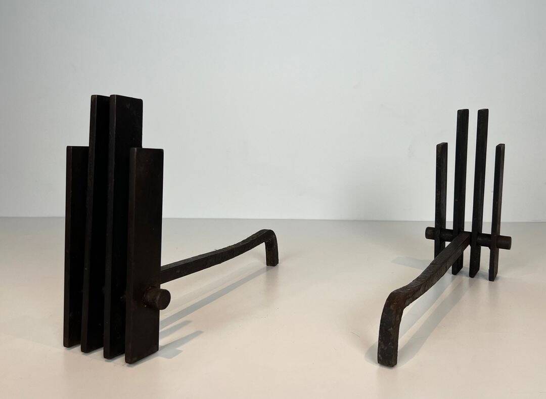 Pair of Modernist Steel Andirons
