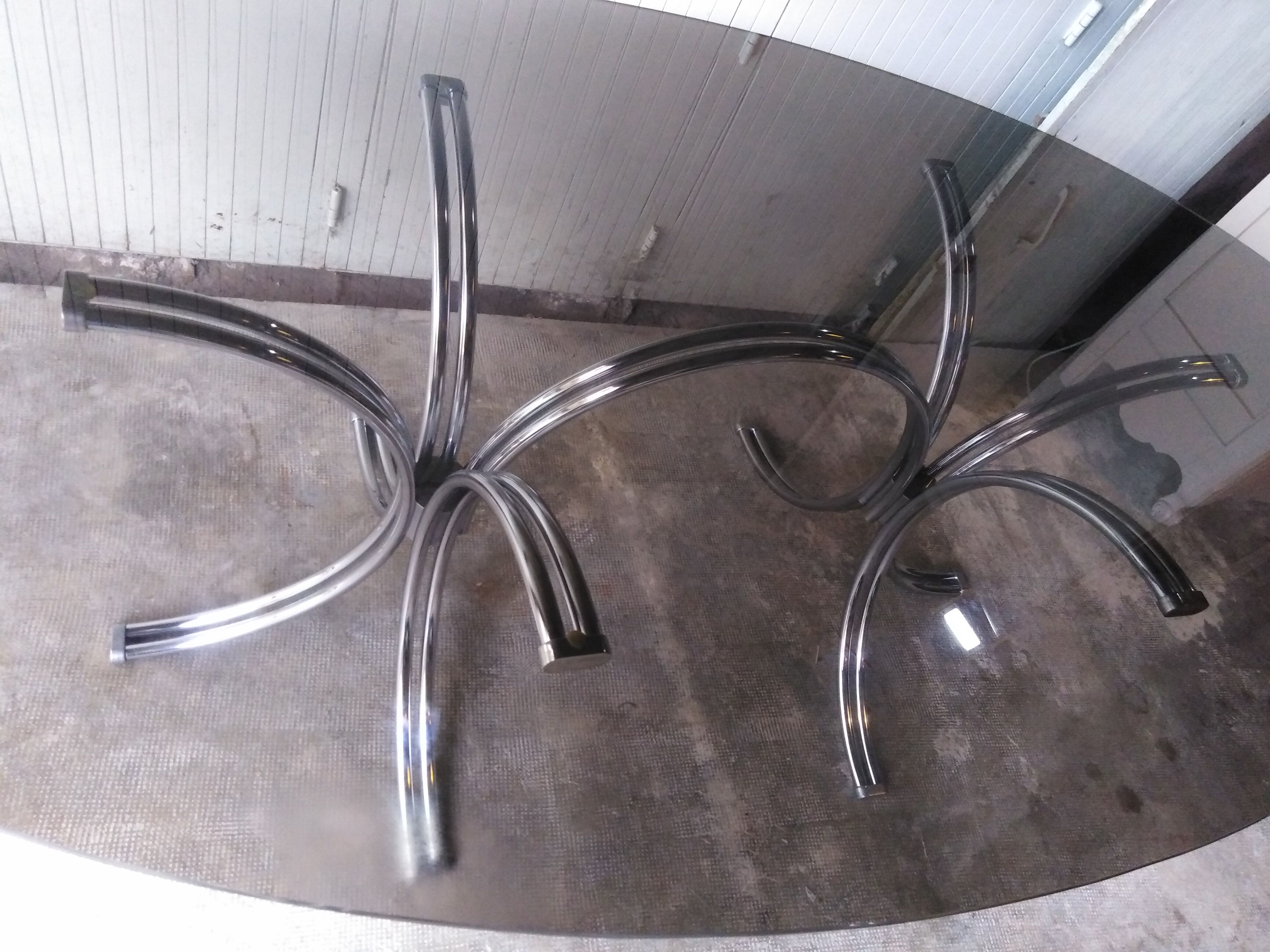 Large table Roche Bobois 1970 glass and chrome 8 pers
