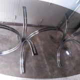 Large table Roche Bobois 1970 glass and chrome 8 pers