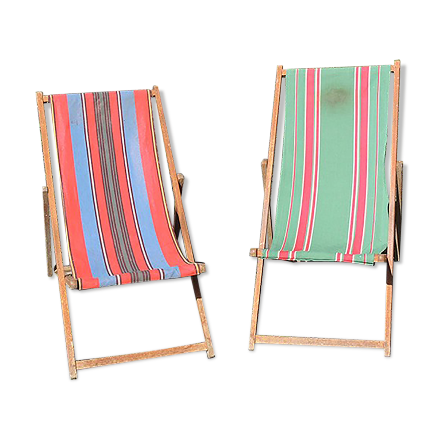 2 old bayadère green & red deckchairs
