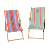 2 old bayadère green & red deckchairs