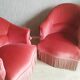 Pair of pink velvet toad armchairs