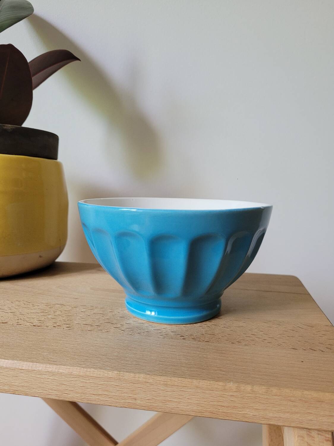 Opaque blue porcelain bowl
