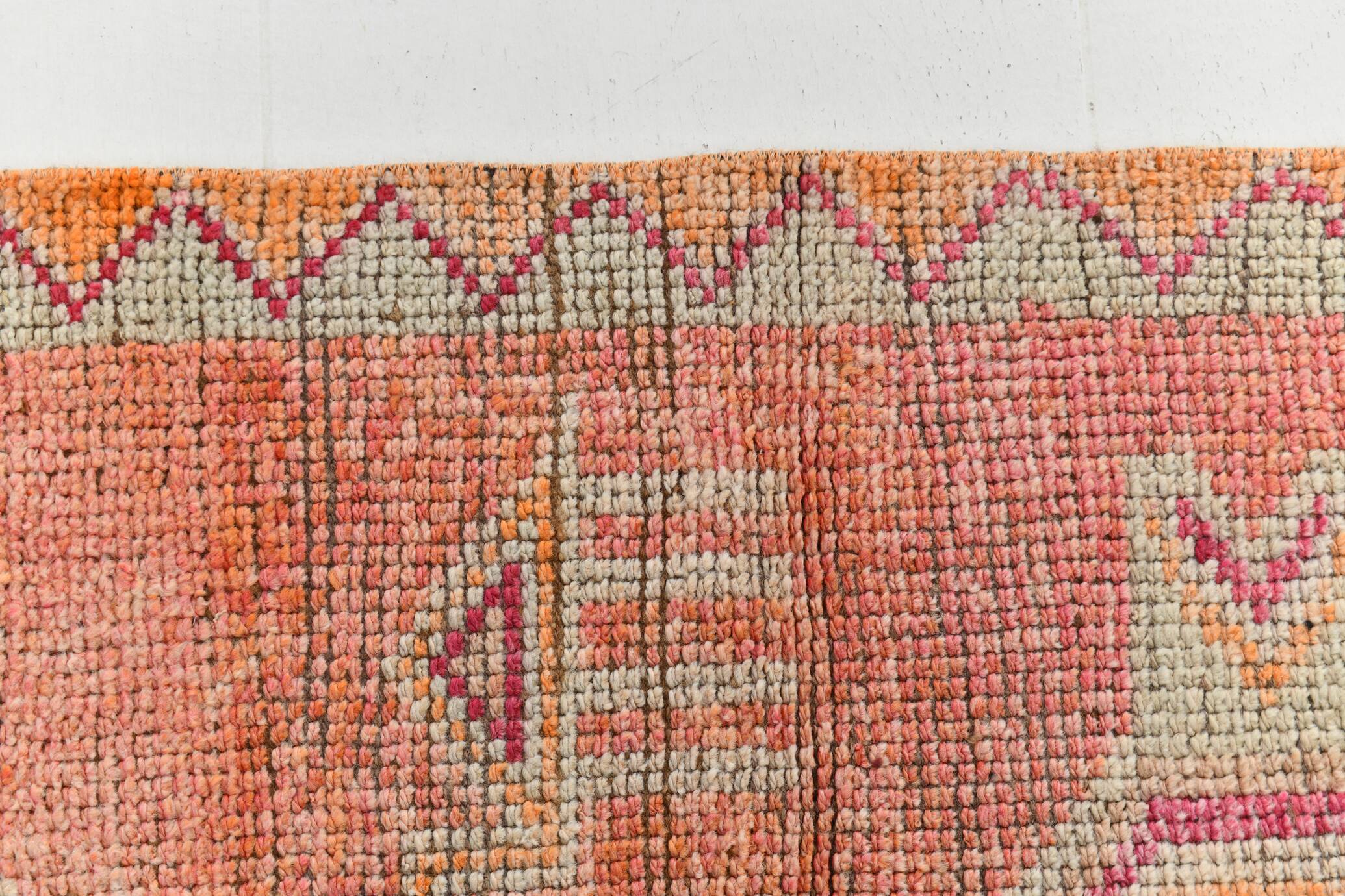 3x10 Coral Orange & Red Turkish Vintage Runner Rug, 98x322Cm