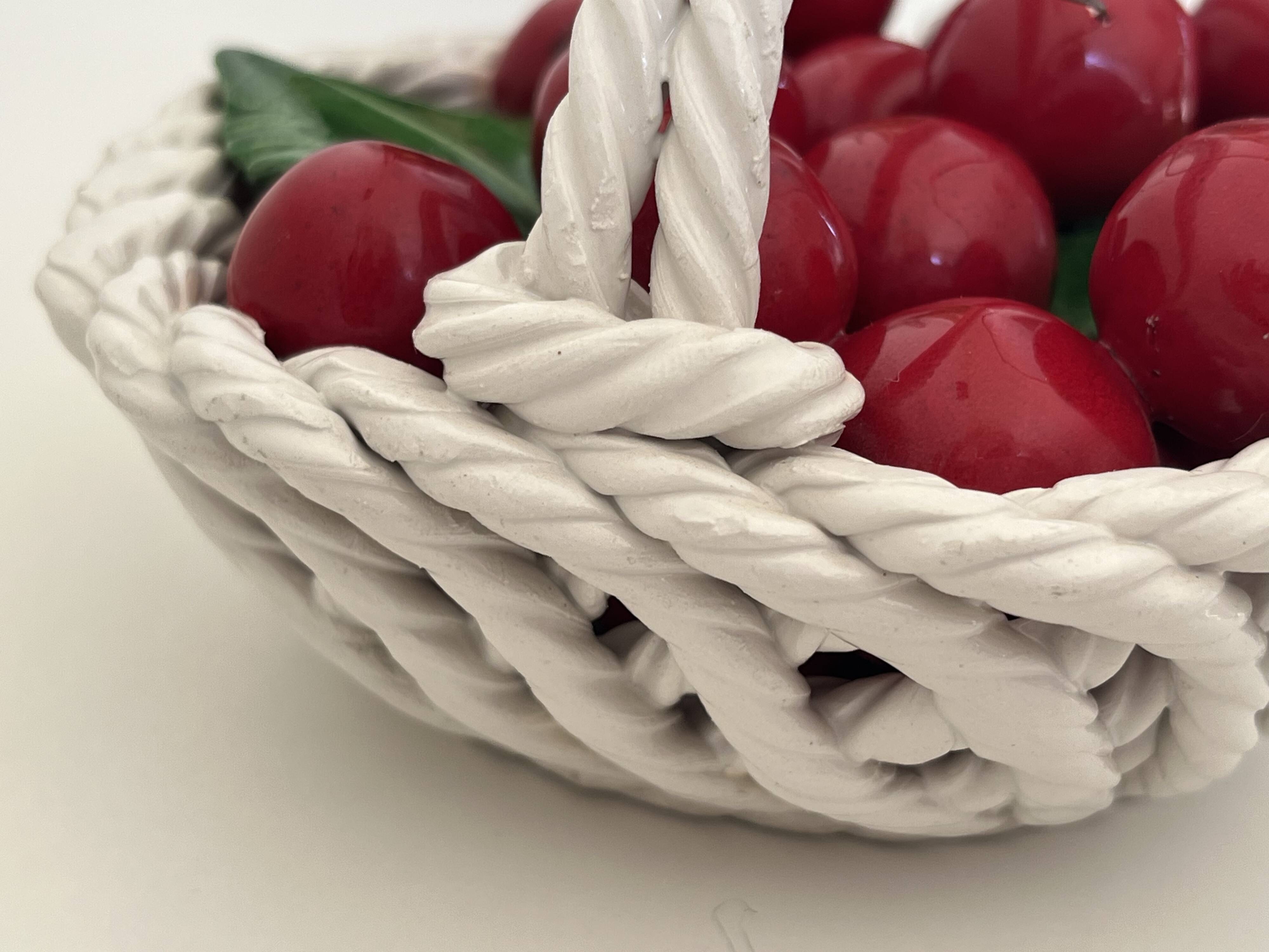 Italian ceramic cherry basket signed Bassano – Vintage