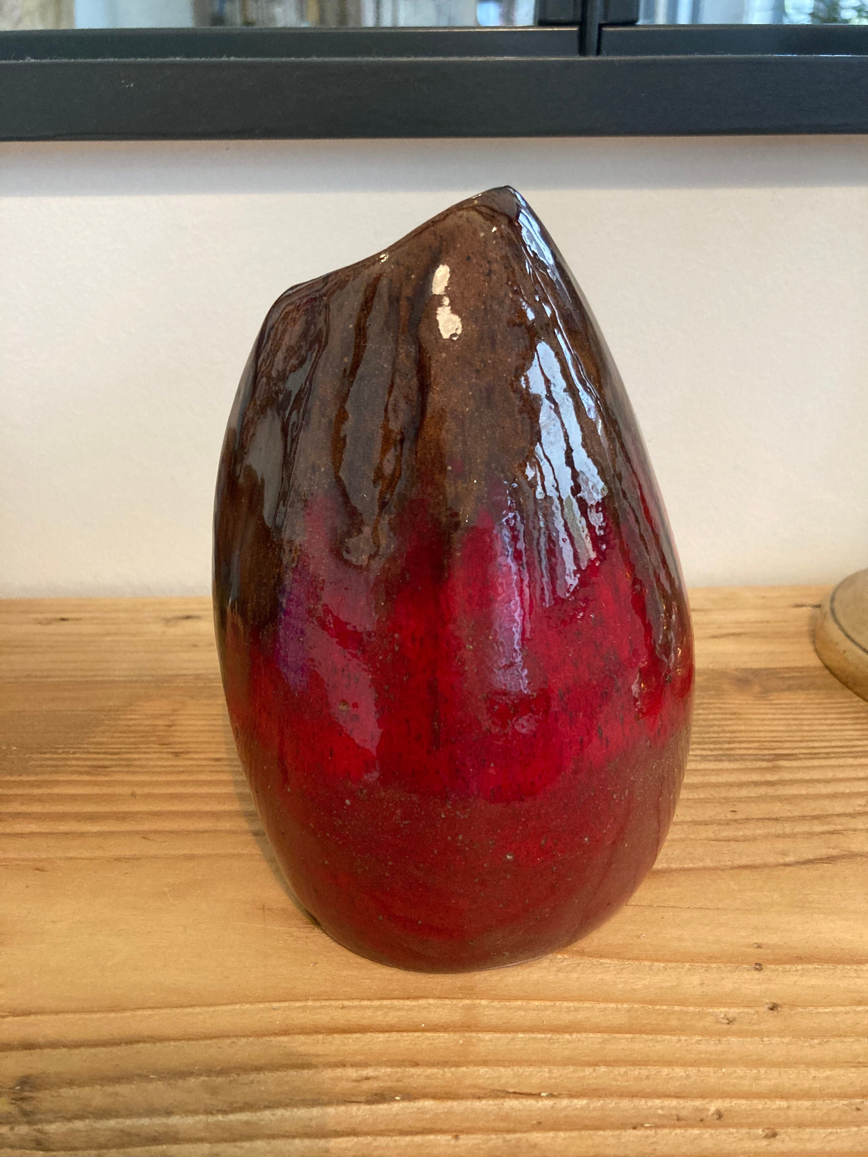 Red & brown glazed stoneware vase