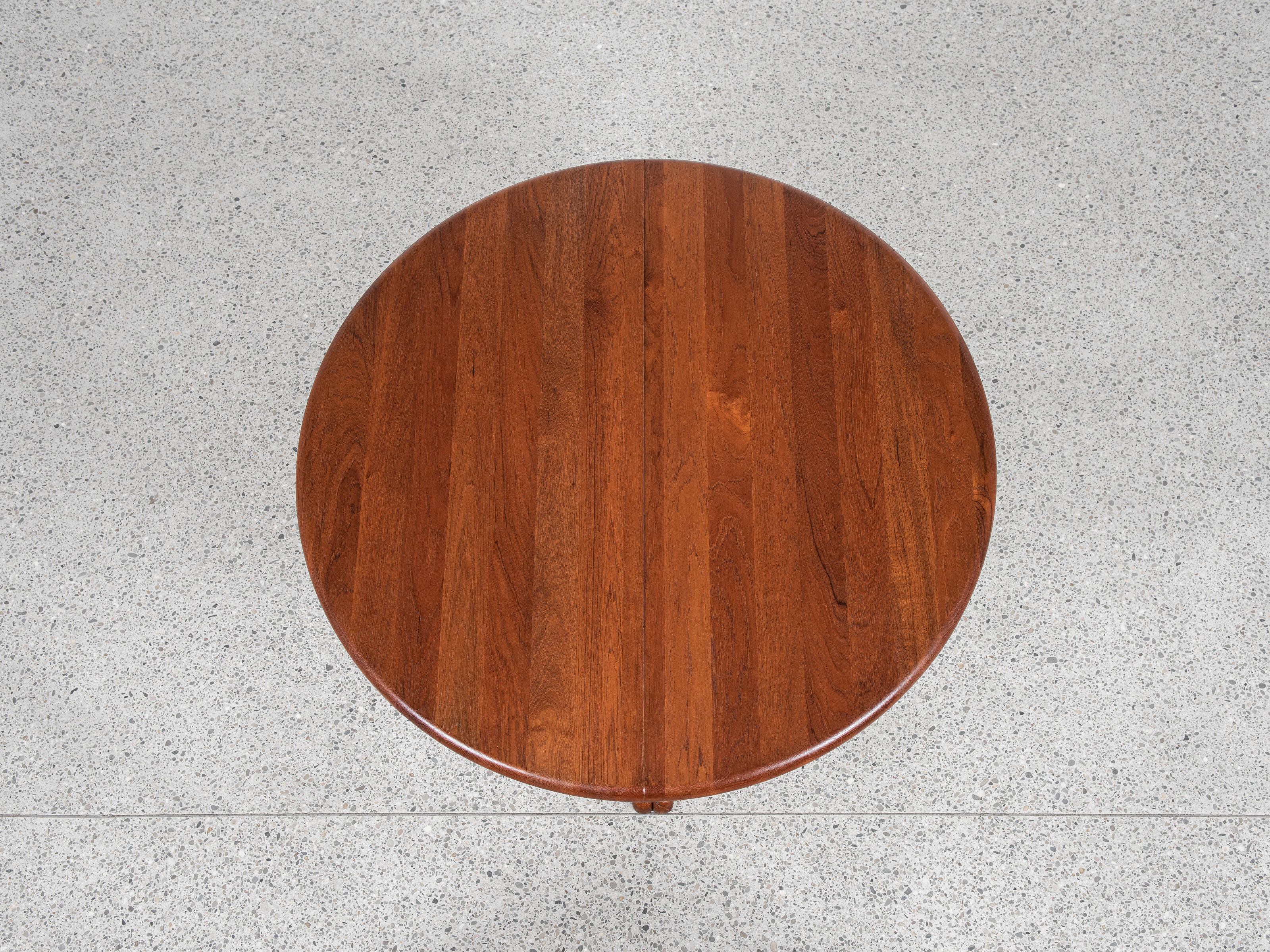 Midcentury Danish round teak dining table with 2 extensions 1960s